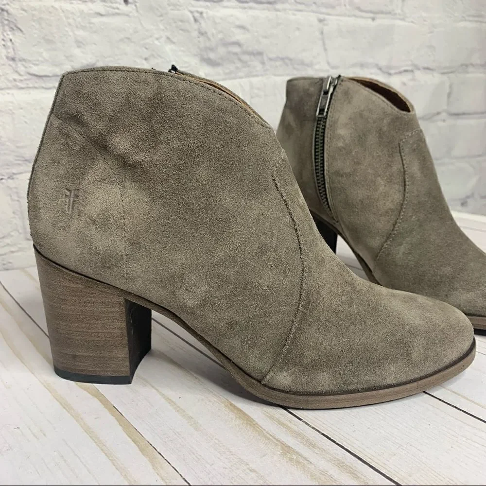 Frye Nora Zip Short Boots Elephant Grey Soft Oiled Suede
